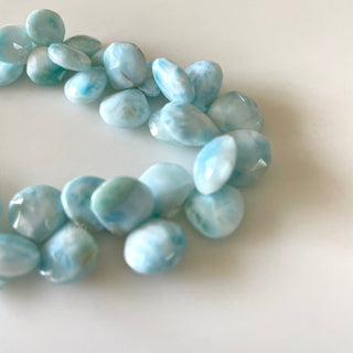 Natural Larimar Faceted Heart Shaped Briolette Beads, 7mm To 11mm/8mm to 13mm Larimar Loose Gemstone Beads, Sold As 8 Inch/4 Inch, GDS2129