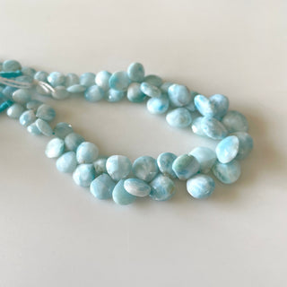 Natural Larimar Faceted Heart Shaped Briolette Beads, 7mm To 11mm/8mm to 13mm Larimar Loose Gemstone Beads, Sold As 8 Inch/4 Inch, GDS2129