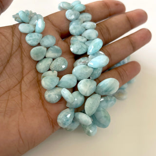 Natural Larimar Faceted Pear Shaped Briolette Beads, 8mm To 16mm/6mm to 13mm Larimar Loose Gemstone Beads, Sold As 8 Inch/4 Inch, GDS2130