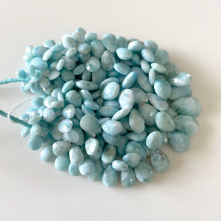 Natural Larimar Faceted Pear Shaped Briolette Beads, 8mm To 16mm/6mm to 13mm Larimar Loose Gemstone Beads, Sold As 8 Inch/4 Inch, GDS2130