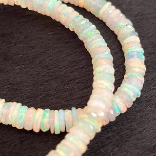 3mm To 9mm Ethiopian Welo Opal White Tyre Rondelle Beads, Natural Not Enhanced Opal Smooth Rondelles, Sold As 17 Inch Strand, GDS2133