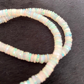 3mm To 9mm Ethiopian Welo Opal White Tyre Rondelle Beads, Natural Not Enhanced Opal Smooth Rondelles, Sold As 17 Inch Strand, GDS2133