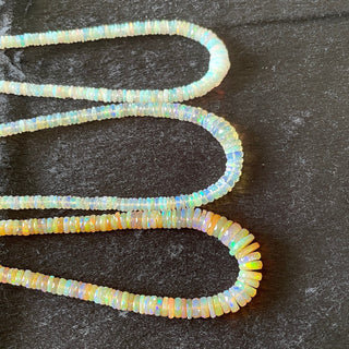 4mm To 8mm Ethiopian Welo Opal Off White Tyre Rondelle Beads, Natural Not Enhanced Opal Smooth Rondelles, Sold As 17 Inch Strand, GDS2134