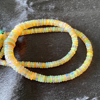 4mm To 10mm Ethiopian Welo Opal Yellow Tyre Rondelle Beads, Natural Not Enhanced Opal Smooth Rondelles, Sold As 17 Inch Strand, GDS2135