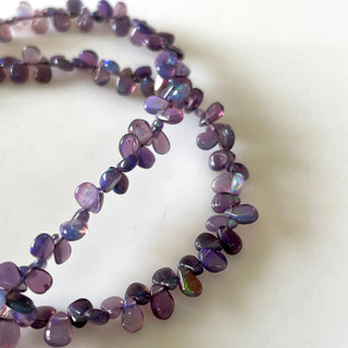 Ethiopian Opal  Purple Color Treated Smooth Pear Shaped Briolette Beads, 4mm To 5mm Welo Opal Gemstone Beads, 15 Inch Strand, GDS2137