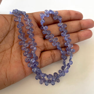 Natural Tanzanite Blue Smooth Pear Shaped Briolette Beads, 5mm To 7mm Tanzanite Gemstone Beads, Sold As 8 Inch/16 Inch Strand, GDS2143