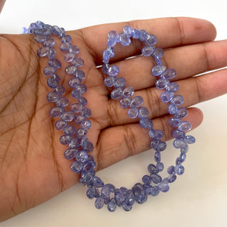 Natural Tanzanite Blue Smooth Pear Shaped Briolette Beads, 5mm To 7mm Tanzanite Gemstone Beads, Sold As 8 Inch/16 Inch Strand, GDS2143