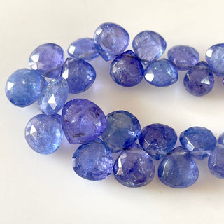 Natural Tanzanite Blue Faceted Heart Shaped Briolette Beads, 4mm To 9mm Tanzanite Gemstone Beads, Sold As 8 Inch/16 Inch Strand, GDS2145