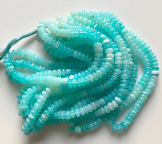 Blue Shaded Peruvian Opal (Treated) Smooth Rondelle Beads, 8mm Peruvian Blue Opal Beads, Sold As 15 Inch Strand, GDS2118