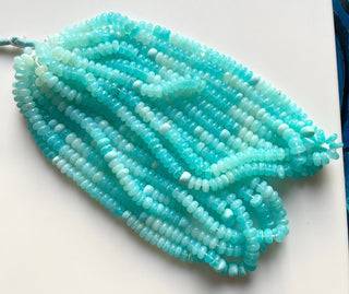 Blue Shaded Peruvian Opal (Treated) Smooth Rondelle Beads, 8mm Peruvian Blue Opal Beads, Sold As 15 Inch Strand, GDS2118