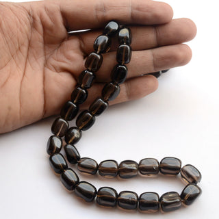 Natural Smoky Quartz Smooth Oval Shaped Tumble Briolette Beads, 12mm to 14mm Smoky Quartz Gemstone Beads, Sold As 16 Inch Strand, GDS2121