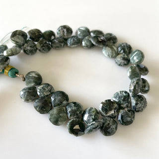 9mm Seraphinite Faceted Heart Briolette Beads, Green Seraphinite Beads, Natural Seraphinite beads, Sold As 8 Inch/4 Inch, GDS1701