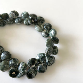 9mm Seraphinite Faceted Heart Briolette Beads, Green Seraphinite Beads, Natural Seraphinite beads, Sold As 8 Inch/4 Inch, GDS1701