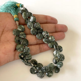 9mm Seraphinite Faceted Heart Briolette Beads, Green Seraphinite Beads, Natural Seraphinite beads, Sold As 8 Inch/4 Inch, GDS1701