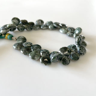 9mm Seraphinite Faceted Heart Briolette Beads, Green Seraphinite Beads, Natural Seraphinite beads, Sold As 8 Inch/4 Inch, GDS1701