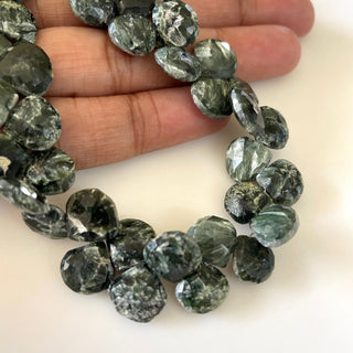 9mm Seraphinite Faceted Heart Briolette Beads, Green Seraphinite Beads, Natural Seraphinite beads, Sold As 8 Inch/4 Inch, GDS1701