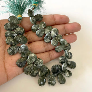 11mm To 14mm Seraphinite Faceted Pear Briolette Beads, Green Seraphinite Beads, Natural Seraphinite beads, 8 Inch/4 Inch, GDS1700