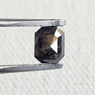 6.4mm/1.04CTW Clear Black Emerald Cut Salt And Pepper Rose Cut Loose Diamond, Faceted Flat Back Rose Cut Diamond For Ring, DDS711/6