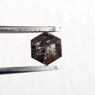 1.77CTW/7.1mm Clear Black/Grey Fancy Hexagon Shield Shape Salt And Pepper Rose Cut Diamond Loose, Faceted Rose Cut Loose Diamond, DDS713/6