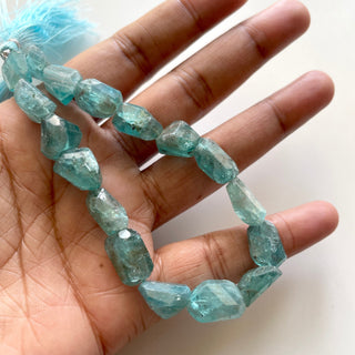 Natural Blue/Green Apatite Step Cut Tumble Briolette Beads, 12mm to 15mm Natural Apatite Gemstone Beads, Sold As 8 Inch Strand, GDS2124
