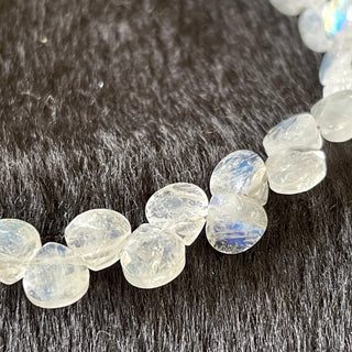 Natural White Rainbow Moonstone Heart Shaped Faceted Briolette Beads,  5mm to 5.5mm Rainbow Moonstone Beads, Sold As 10 Inch Strand, GDS2128