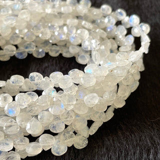 Natural White Rainbow Moonstone Heart Shaped Faceted Briolette Beads,  5mm to 5.5mm Rainbow Moonstone Beads, Sold As 10 Inch Strand, GDS2128