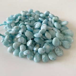 Natural Larimar Faceted Pear Shaped Briolette Beads, 8mm To 16mm/6mm to 13mm Larimar Loose Gemstone Beads, Sold As 8 Inch/4 Inch, GDS2130