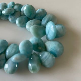 Natural Larimar Faceted Pear Shaped Briolette Beads, 8mm To 16mm/6mm to 13mm Larimar Loose Gemstone Beads, Sold As 8 Inch/4 Inch, GDS2130