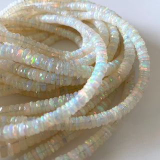 3mm To 9mm Ethiopian Welo Opal White Tyre Rondelle Beads, Natural Not Enhanced Opal Smooth Rondelles, Sold As 17 Inch Strand, GDS2133