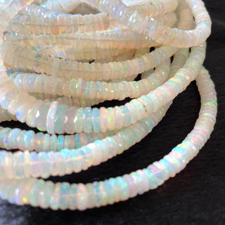 3mm To 9mm Ethiopian Welo Opal White Tyre Rondelle Beads, Natural Not Enhanced Opal Smooth Rondelles, Sold As 17 Inch Strand, GDS2133