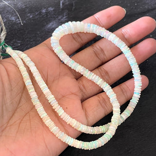 3mm To 9mm Ethiopian Welo Opal White Tyre Rondelle Beads, Natural Not Enhanced Opal Smooth Rondelles, Sold As 17 Inch Strand, GDS2133