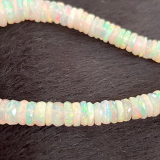 3mm To 9mm Ethiopian Welo Opal White Tyre Rondelle Beads, Natural Not Enhanced Opal Smooth Rondelles, Sold As 17 Inch Strand, GDS2133