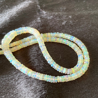 4mm To 8mm Ethiopian Welo Opal Off White Tyre Rondelle Beads, Natural Not Enhanced Opal Smooth Rondelles, Sold As 17 Inch Strand, GDS2134