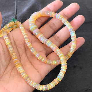 4mm To 10mm Ethiopian Welo Opal Yellow Tyre Rondelle Beads, Natural Not Enhanced Opal Smooth Rondelles, Sold As 17 Inch Strand, GDS2135