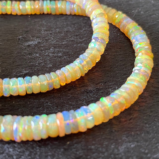 4mm To 10mm Ethiopian Welo Opal Yellow Tyre Rondelle Beads, Natural Not Enhanced Opal Smooth Rondelles, Sold As 17 Inch Strand, GDS2135