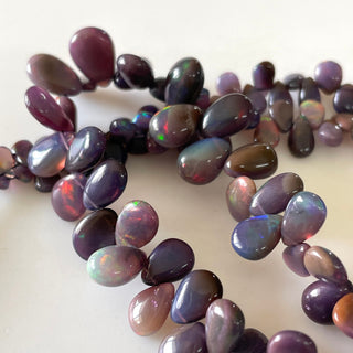 Ethiopian Opal  Purple Color Treated Smooth Pear Shaped Briolette Beads,  6mm To 10mm Welo Opal Gemstone Beads, 16 Inch Strand, GDS2136