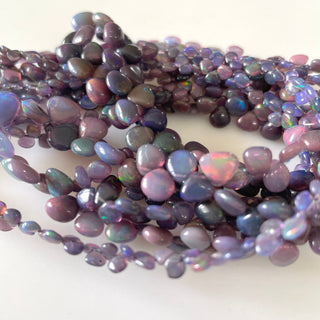 Ethiopian Opal  Purple Color Treated Smooth Heart Shaped Briolette Beads, 3mm To 9mm Welo Opal Gemstone Beads, 15 Inch Strand, GDS2138