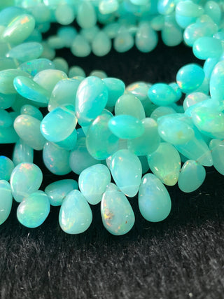 4mm To 10mm Ethiopian Opal Blue Smooth Pear Shaped Briolette Beads, Natural Blue Opal Loose Gemstone Beads, Sold As 16 Inch Strand, GDS2139