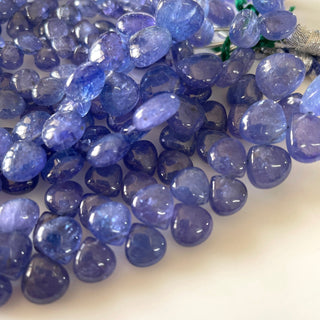 Natural Tanzanite Blue Smooth Heart Shaped Briolette Beads, 5mm To 10mm Tanzanite Gemstone Beads, Sold As 8 Inch/16 Inch Strand, GDS2142