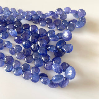 Natural Tanzanite Blue Smooth Heart Shaped Briolette Beads, 5mm To 10mm Tanzanite Gemstone Beads, Sold As 8 Inch/16 Inch Strand, GDS2142