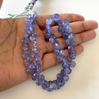 Natural Tanzanite Blue Faceted Heart Shaped Briolette Beads, 4mm To 9mm Tanzanite Gemstone Beads, Sold As 8 Inch/16 Inch Strand, GDS2145