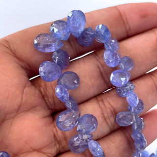 Natural Tanzanite Blue Faceted Pear Shaped Briolette Beads, 6mm To 10mm Tanzanite Gemstone Beads, Sold As 8 Inch/16 Inch Strand, GDS2147