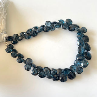 Natural Blue Moss Kyanite Heart Shaped Faceted Briolette Beads, 6mm To 9mm Kyanite Gemstone Beads, Sold As 4 Inch/8 Inch Strand, GDS2148