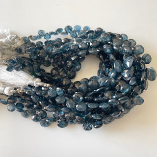 Natural Blue Moss Kyanite Heart Shaped Faceted Briolette Beads, 6mm To 9mm Kyanite Gemstone Beads, Sold As 4 Inch/8 Inch Strand, GDS2148