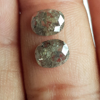 2 Pieces 9mm/2.93CTW Matched Pair Clear Grey/Black Oval Shaped Salt and Pepper Faceted Rose Cut Diamond Loose, DDS715/4