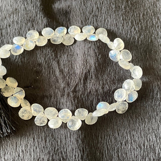 Natural White Rainbow Moonstone Heart Shaped Faceted Briolette Beads, 7mm to 8mm Rainbow Moonstone Beads, Sold As 10 Inch Strand, GDS2127