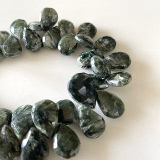 11mm To 14mm Seraphinite Faceted Pear Briolette Beads, Green Seraphinite Beads, Natural Seraphinite beads, 8 Inch/4 Inch, GDS1700