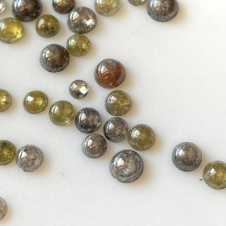 5 Pieces 3mm to 5mm Round Smooth Polished Diamond Cabochon, Grey/Yellow Smooth Flat Back Diamond For Jewelry, DDS729/4