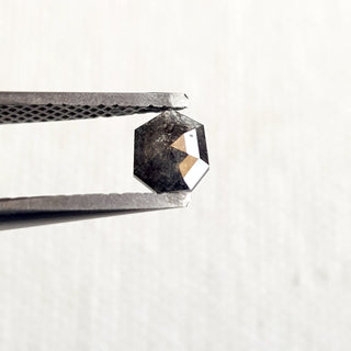 0.49CTW/5.6mm Natural Black Fancy Hexagon Shield Shape Salt And Pepper Rose Cut Diamond Loose, Faceted Rose Cut Loose Diamond, DDS711/26