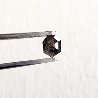 0.49CTW/5.6mm Natural Black Fancy Hexagon Shield Shape Salt And Pepper Rose Cut Diamond Loose, Faceted Rose Cut Loose Diamond, DDS711/26